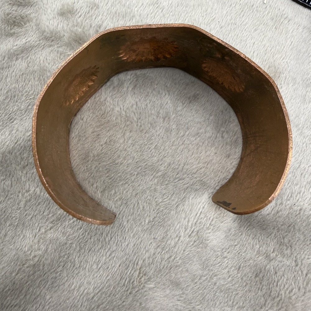 Vintage Copper Cuff Bracelet Stamped Sun Wide 7" - Picture 6 of 7